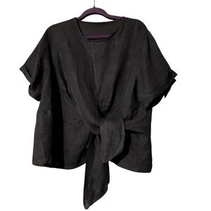 SAGA Made in Italy Black LINEN Tie-Front Women's Top Size XL